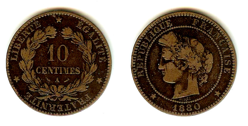 10 centimes Cérès 1880 Paris TB+ à TTB-